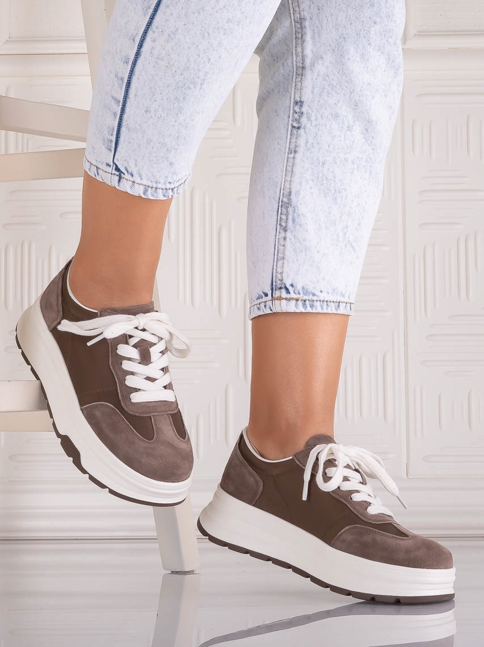 Pantofi dama casual Maro din Piele Naturala Intoarsa si textil Narella - poza 2