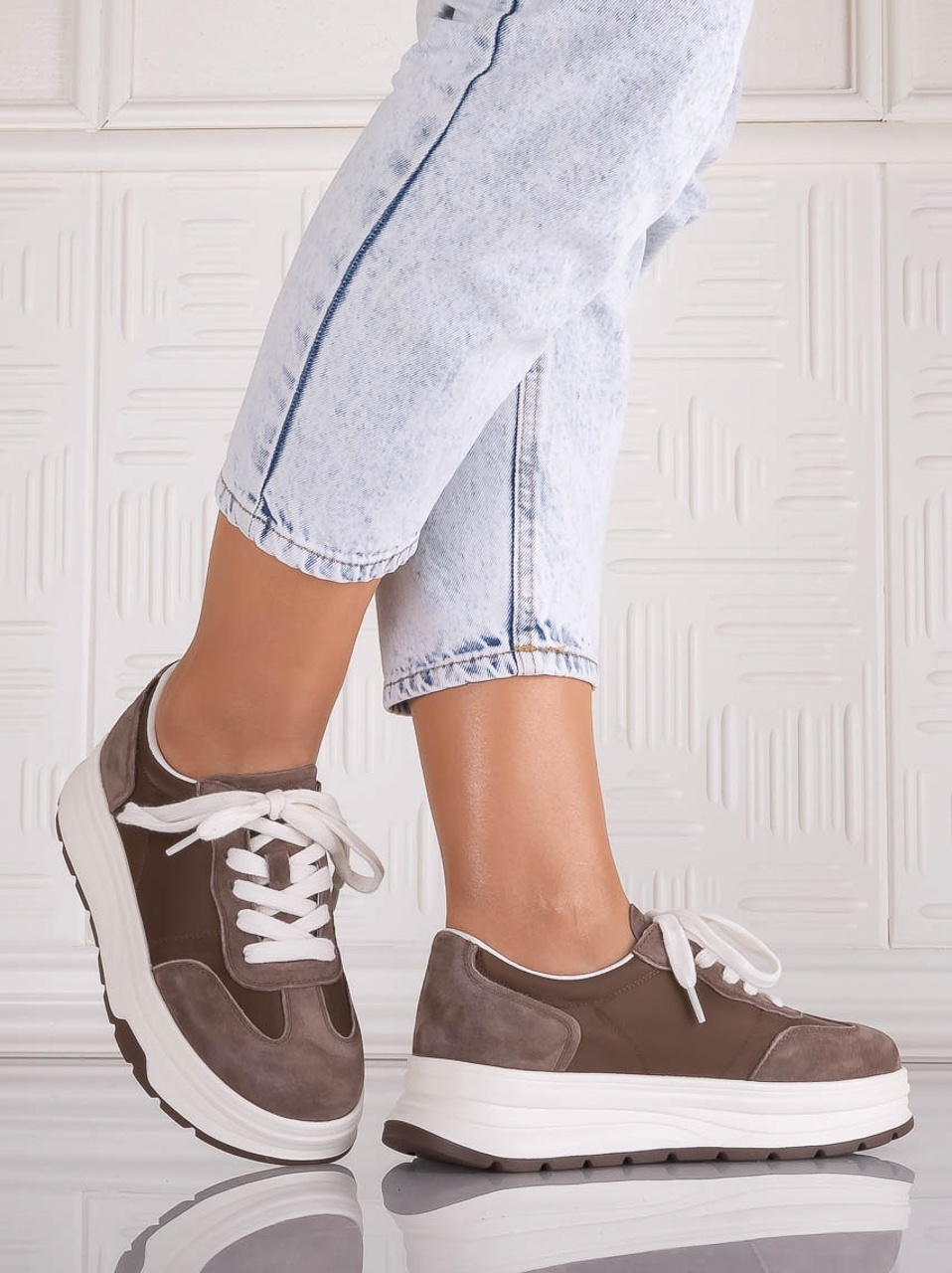 Pantofi dama casual Maro din Piele Naturala Intoarsa si textil Narella - poza 3