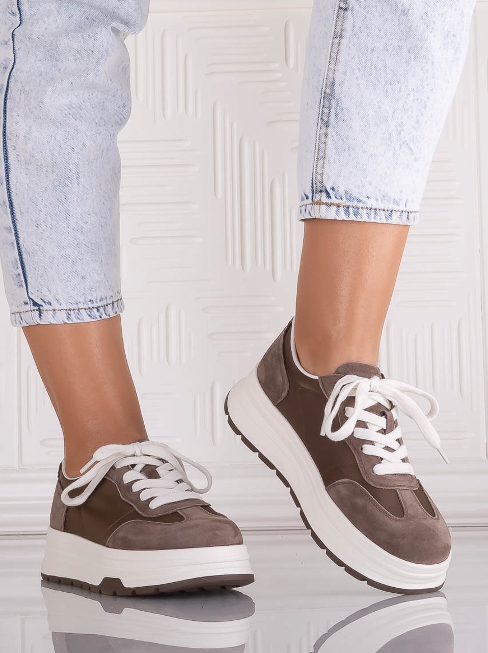Pantofi dama casual Maro din Piele Naturala Intoarsa si textil Narella - poza 4