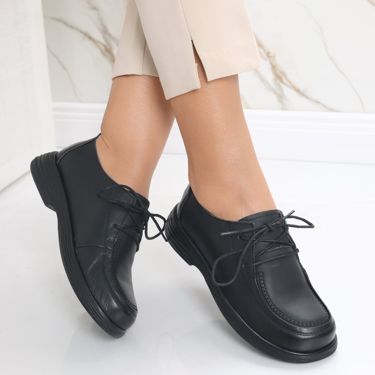 Pantofi dama casual Negre din Piele Naturala Esana - poza 1