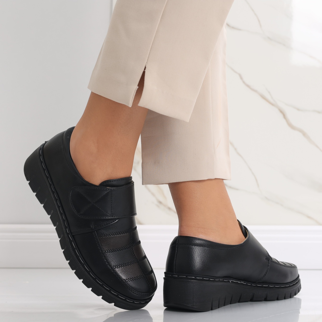 Pantofi dama casual Negri cu Maro din Piele Ecologica Derana - poza 2