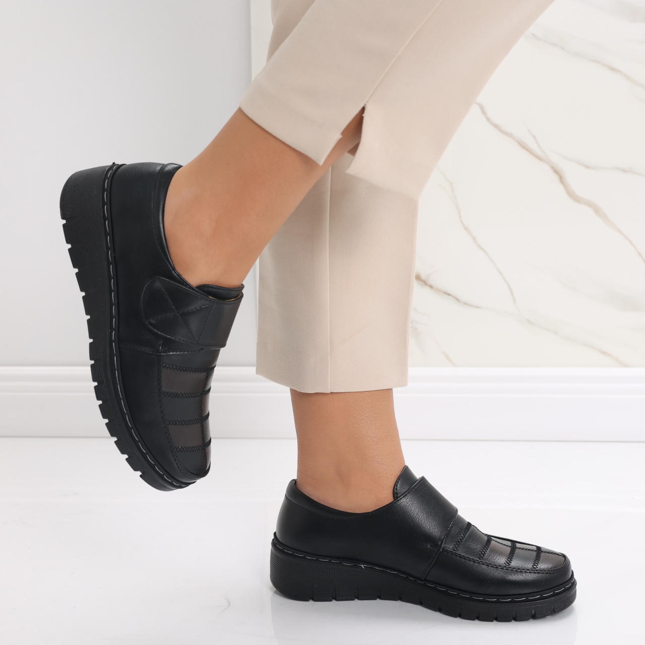 Pantofi dama casual Negri cu Maro din Piele Ecologica Derana - poza 3