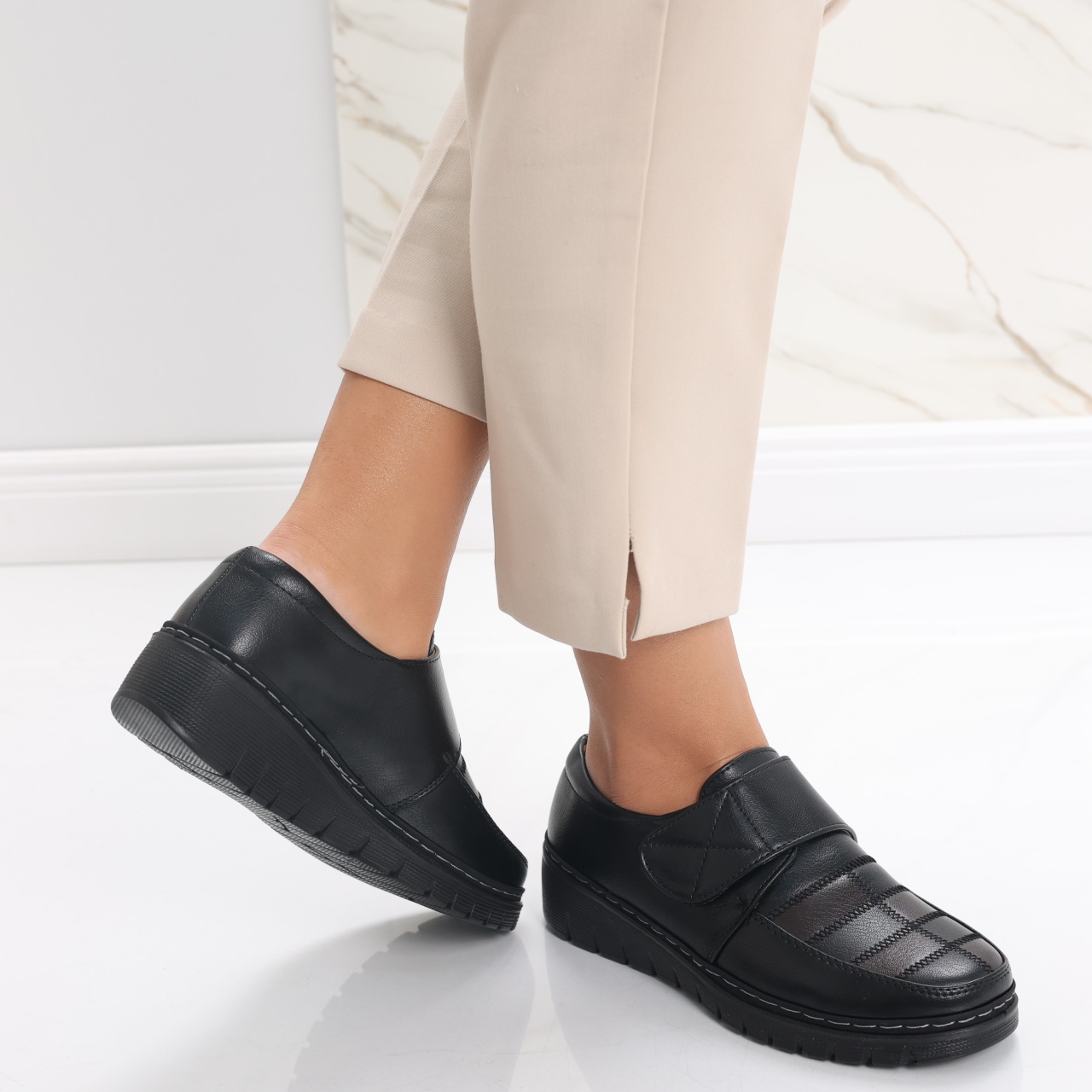 Pantofi dama casual Negri cu Maro din Piele Ecologica Derana - poza 4