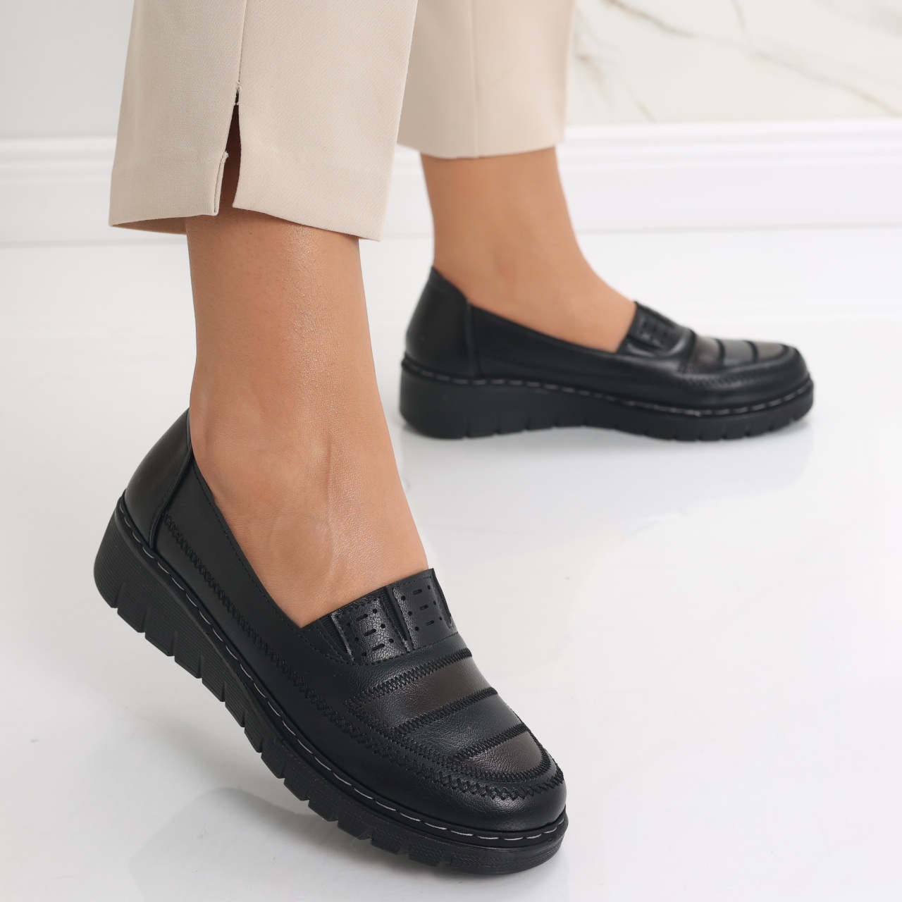 Pantofi dama casual Negri cu Maro din Piele Ecologica Keransa - poza 3