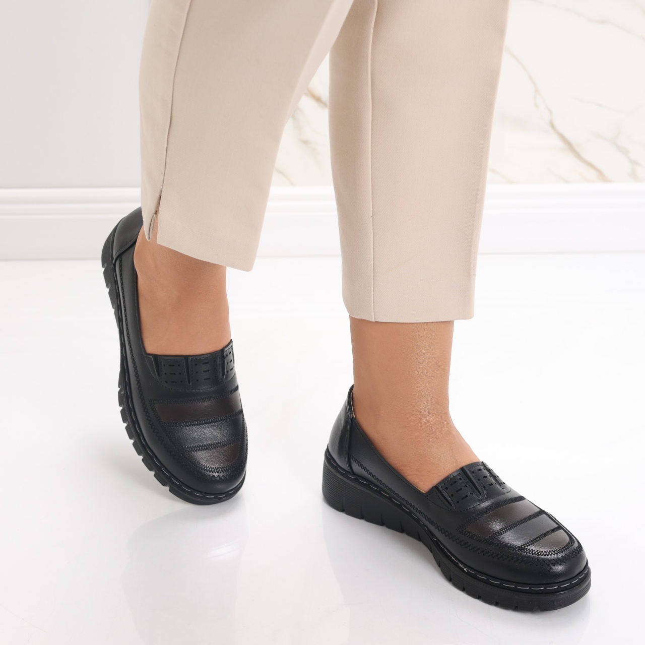 Pantofi dama casual Negri cu Maro din Piele Ecologica Keransa - poza 5