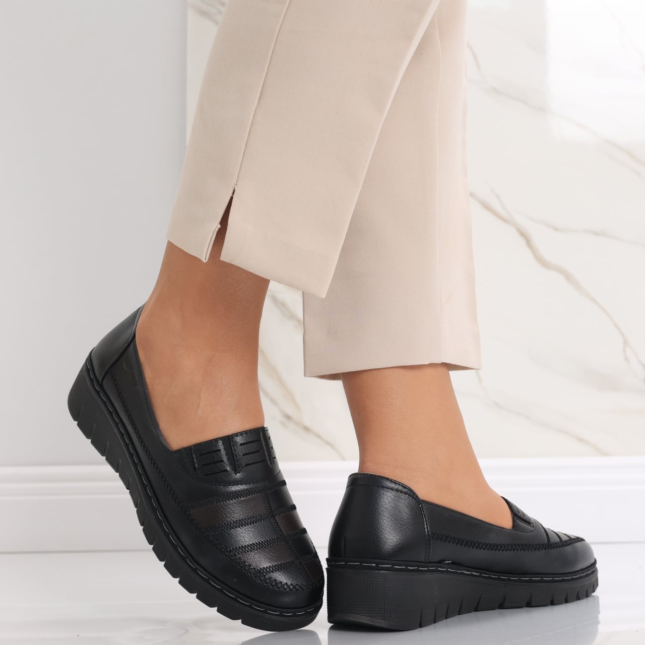 Pantofi dama casual Negri cu Maro din Piele Ecologica Rasima - poza 1