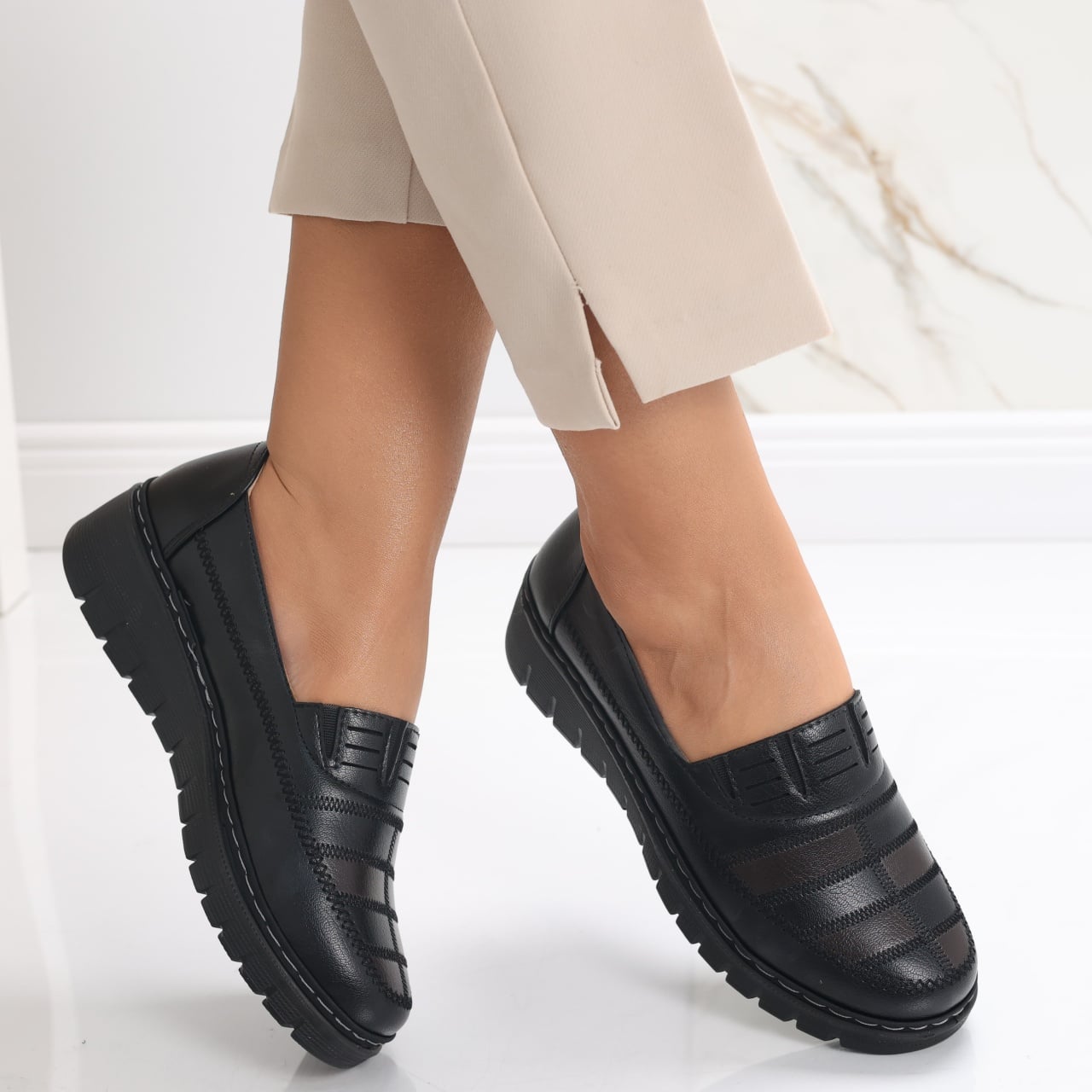 Pantofi dama casual Negri cu Maro din Piele Ecologica Rasima - poza 2