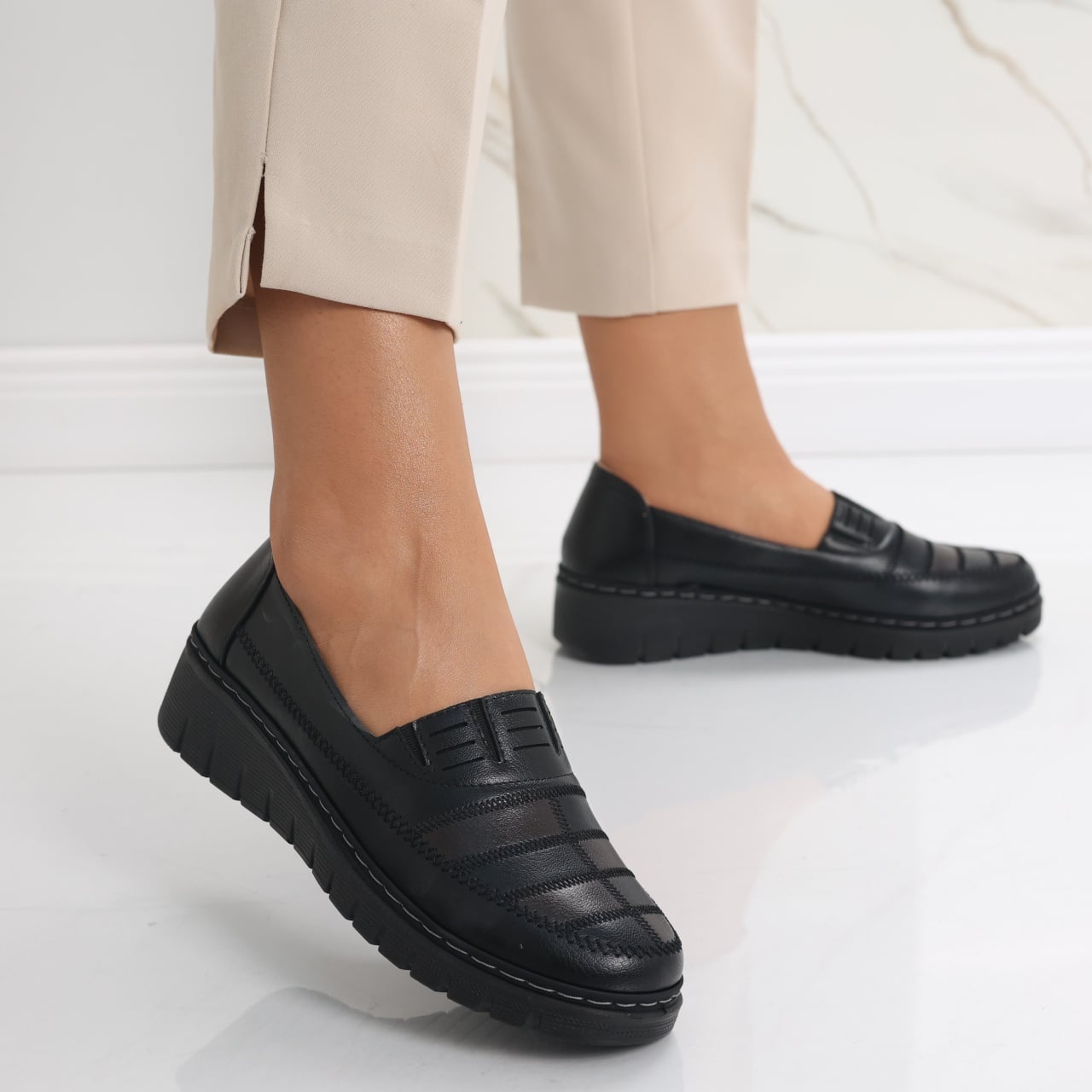 Pantofi dama casual Negri cu Maro din Piele Ecologica Rasima - poza 3