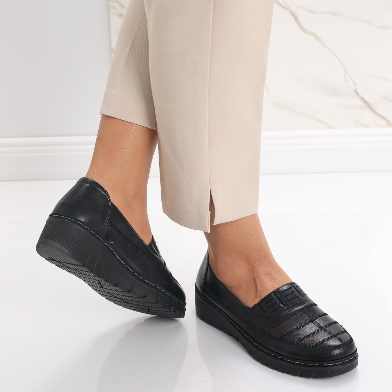 Pantofi dama casual Negri cu Maro din Piele Ecologica Rasima - poza 4