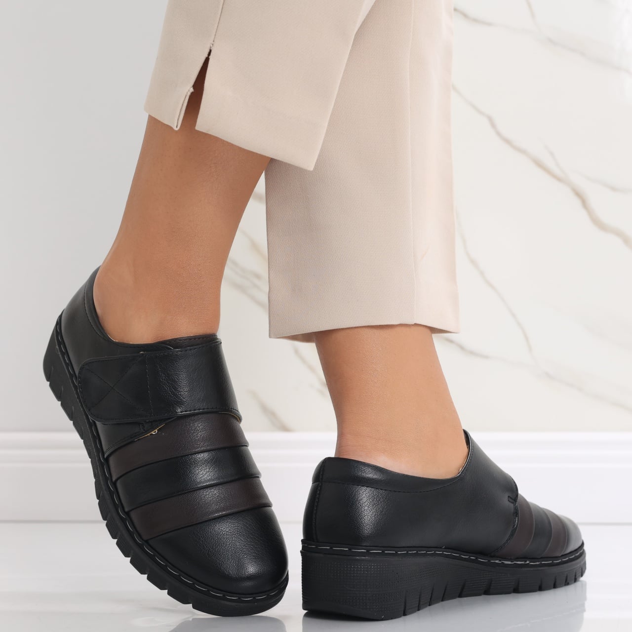 Pantofi dama casual Negri cu Maro din Piele Ecologica Riba - poza 2