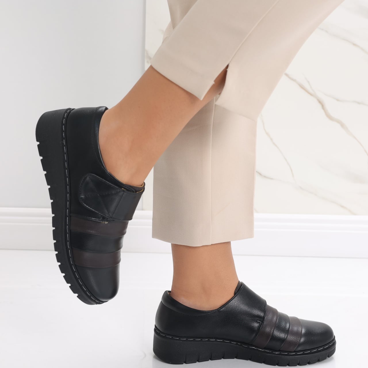 Pantofi dama casual Negri cu Maro din Piele Ecologica Riba - poza 3