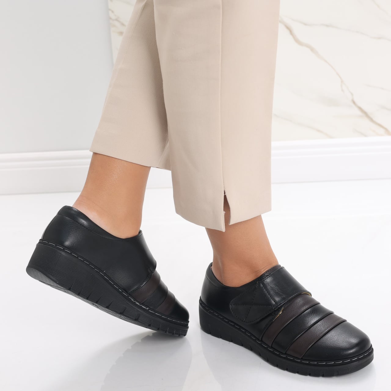 Pantofi dama casual Negri cu Maro din Piele Ecologica Riba - poza 4