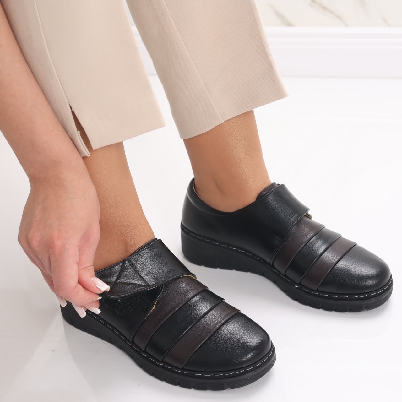 Pantofi dama casual Negri cu Maro din Piele Ecologica Riba - poza 5