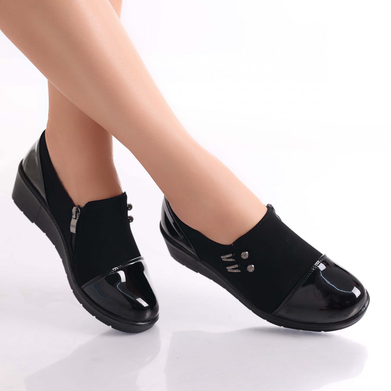 Pantofi dama casual negri din piele eco intoarsa Enda - poza 2