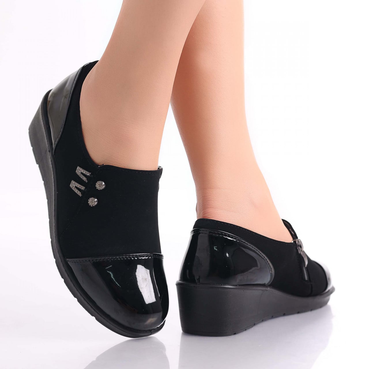 Pantofi dama casual negri din piele eco intoarsa Enda - poza 3