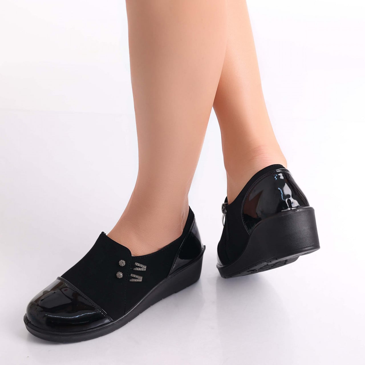 Pantofi dama casual negri din piele eco intoarsa Enda - poza 4