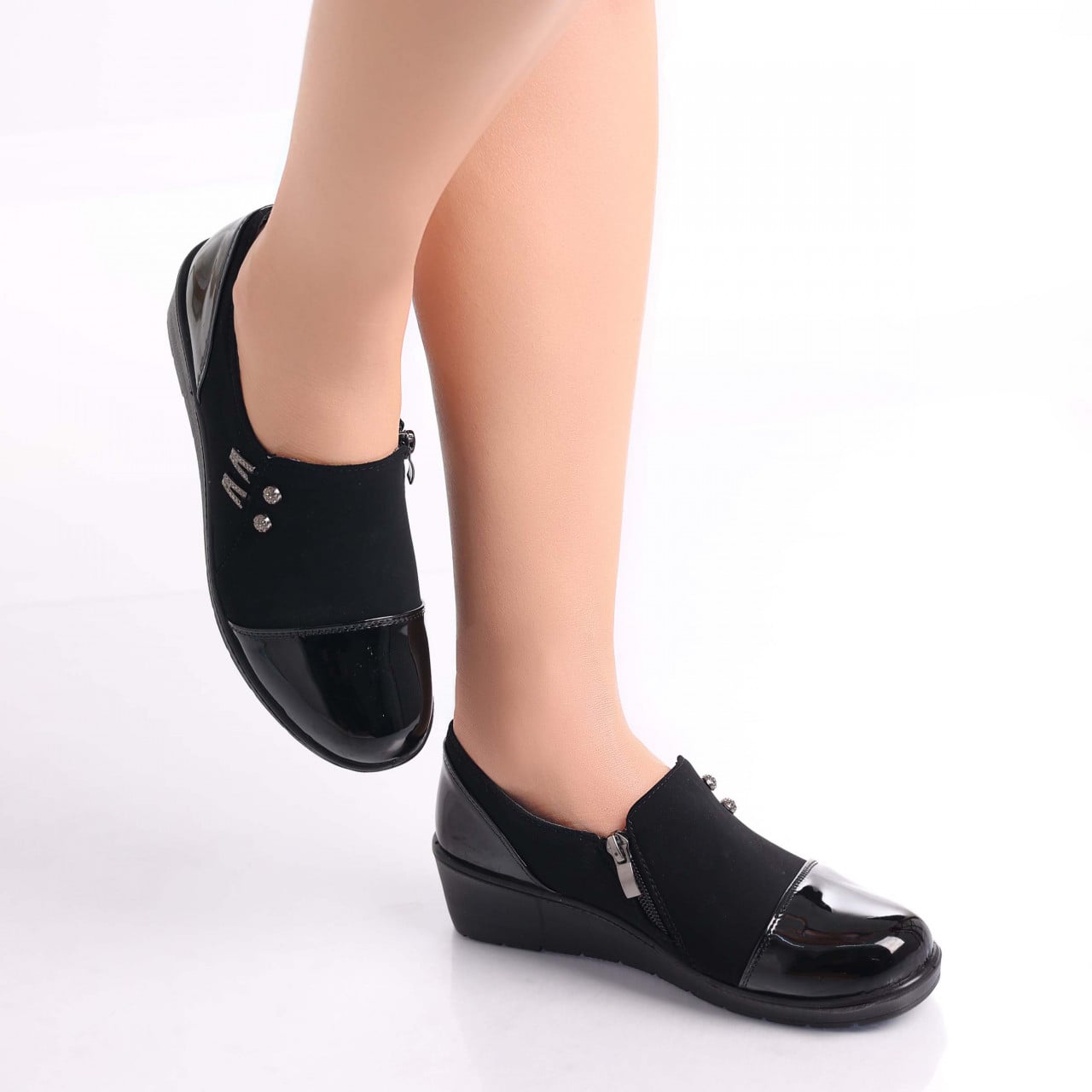 Pantofi dama casual negri din piele eco intoarsa Enda - poza 5