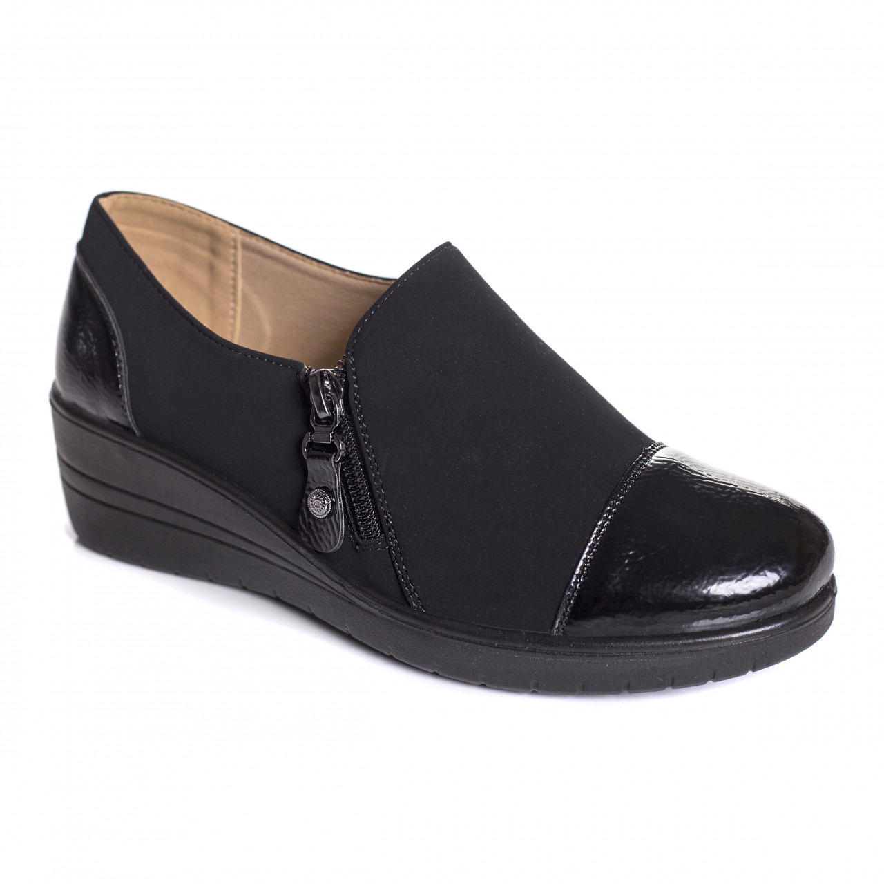 Pantofi dama casual negri din piele eco intoarsa trafi - poza 4