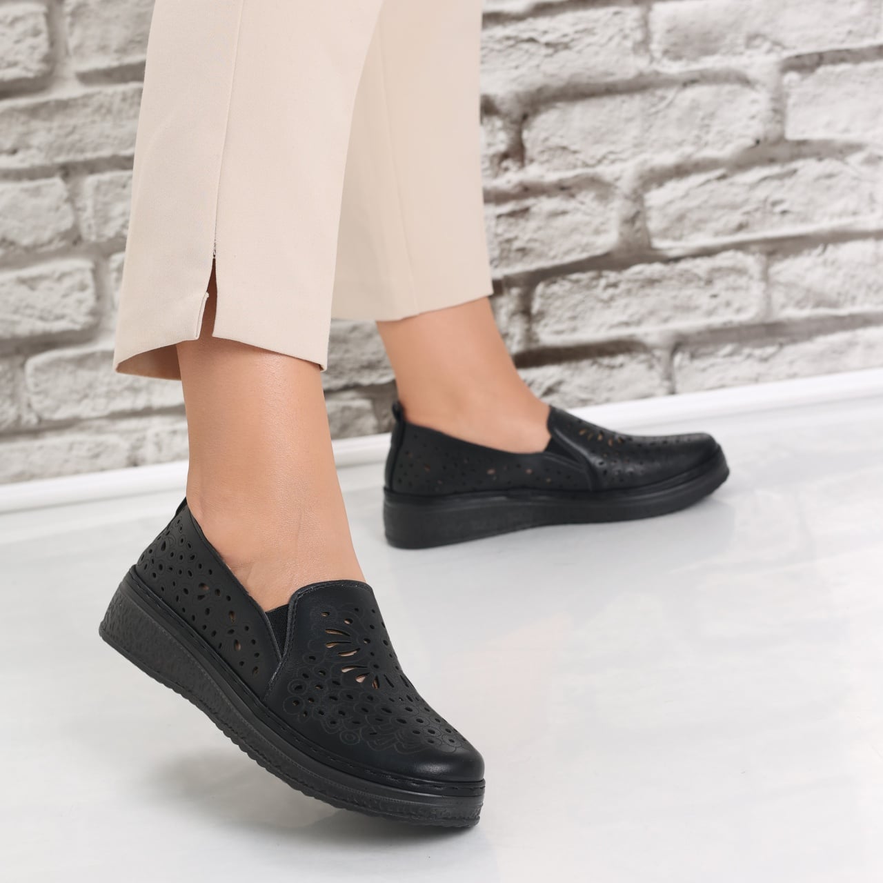 Pantofi dama casual Negri din Piele Ecologica Acona - poza 5