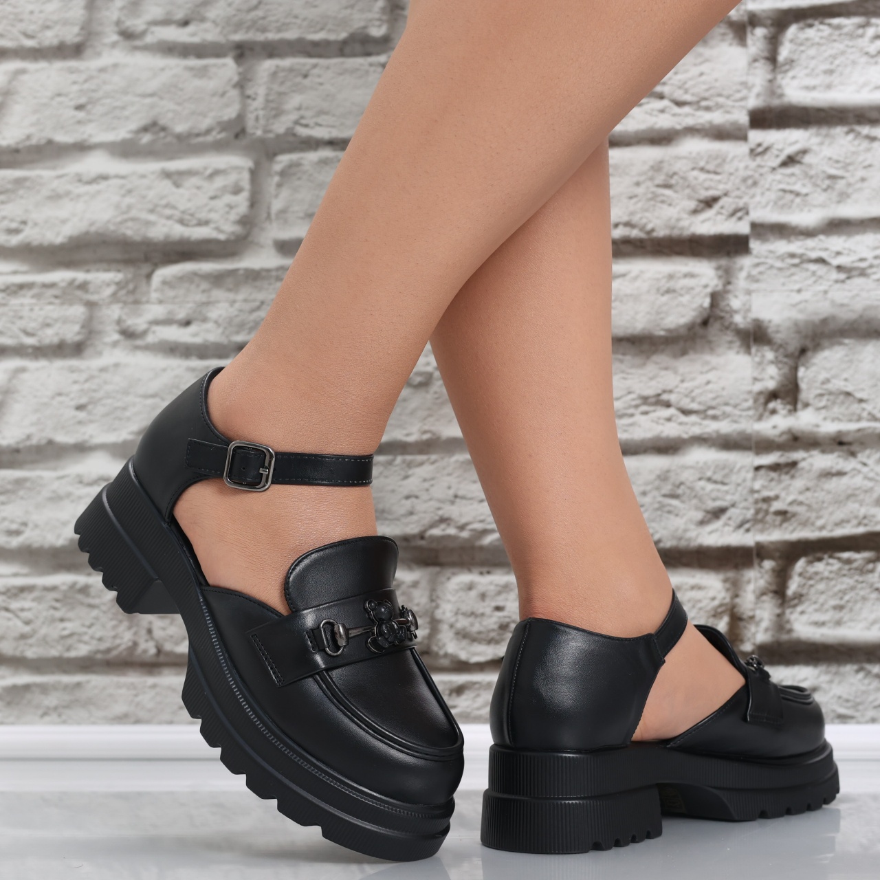 Pantofi dama Casual Negri din Piele Ecologica Aina - poza 4