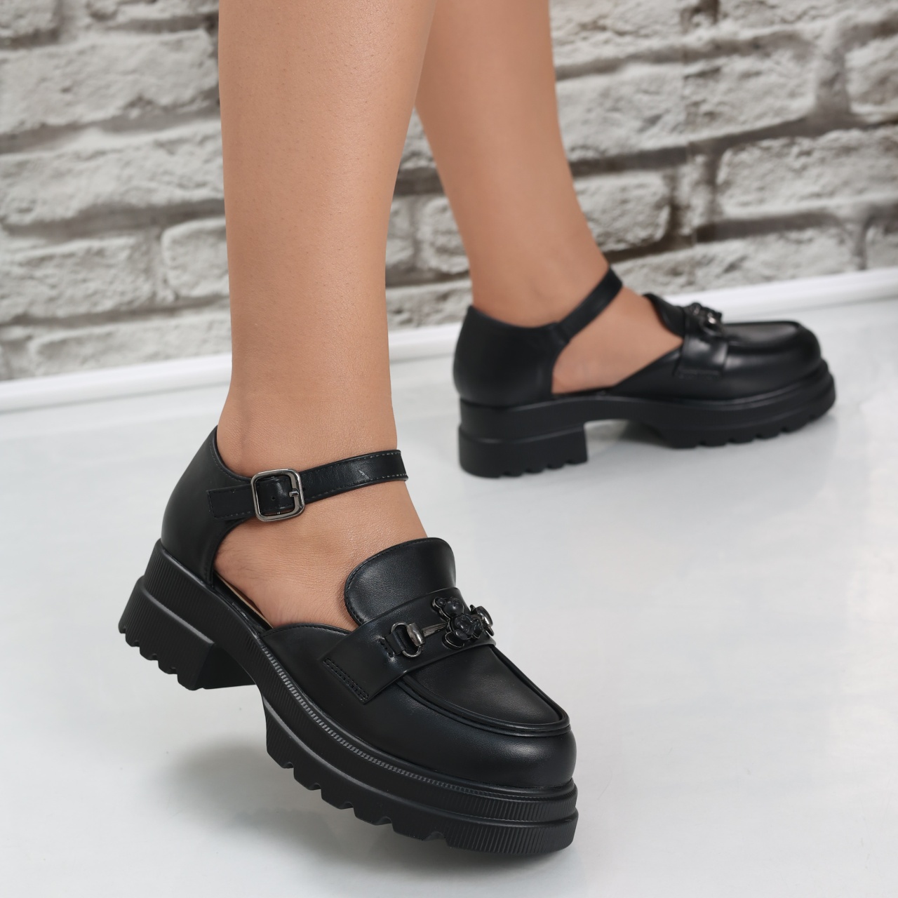 Pantofi dama Casual Negri din Piele Ecologica Aina - poza 5