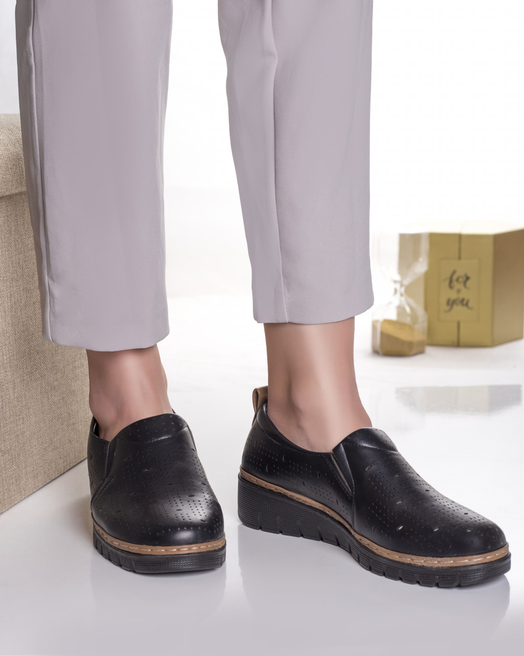Pantofi dama casual negri din piele ecologica alvia - poza 2