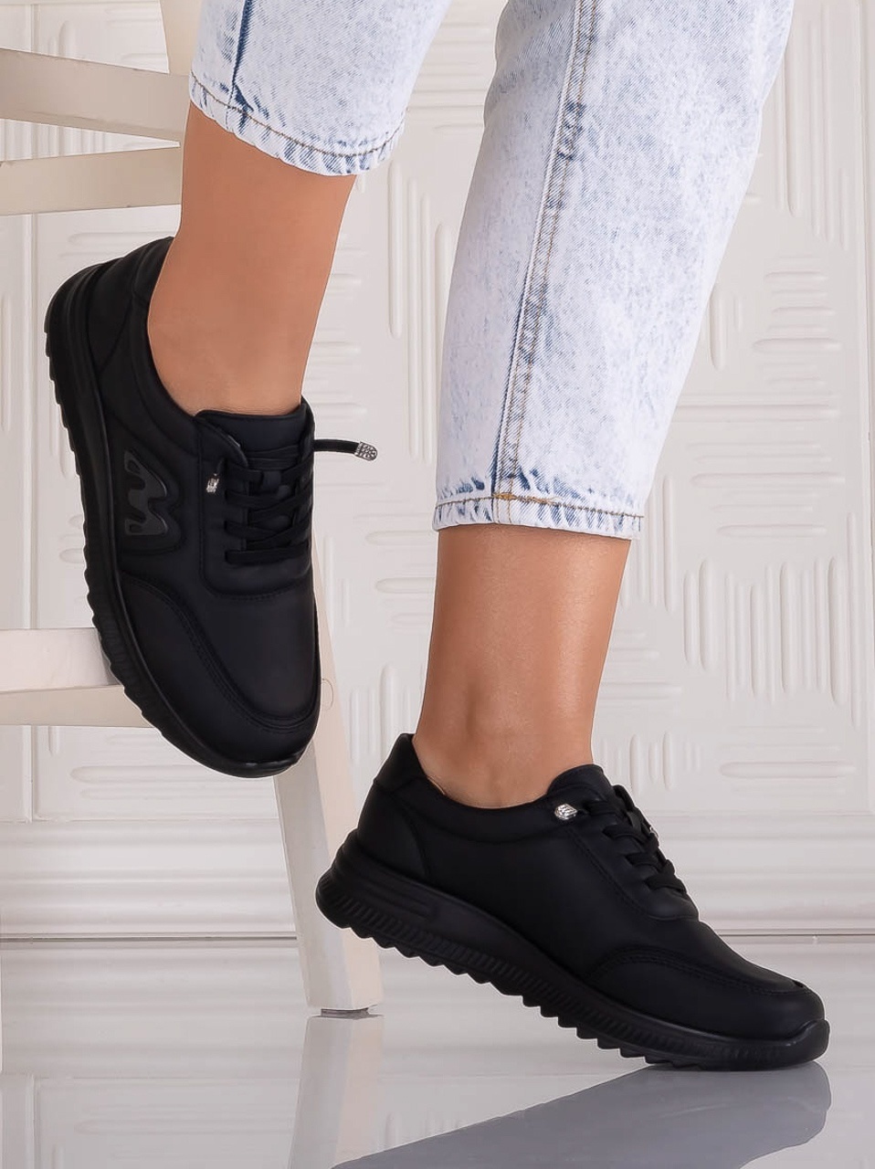 Pantofi dama Casual Negri din Piele Ecologica Arela - poza 2