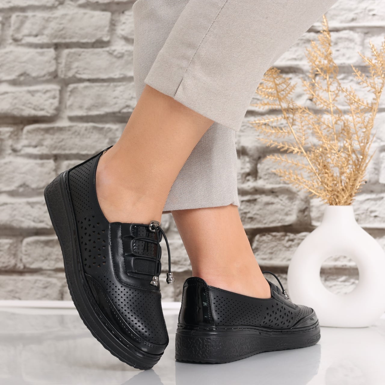 Pantofi dama casual Negri din Piele Ecologica Ascan - poza 3
