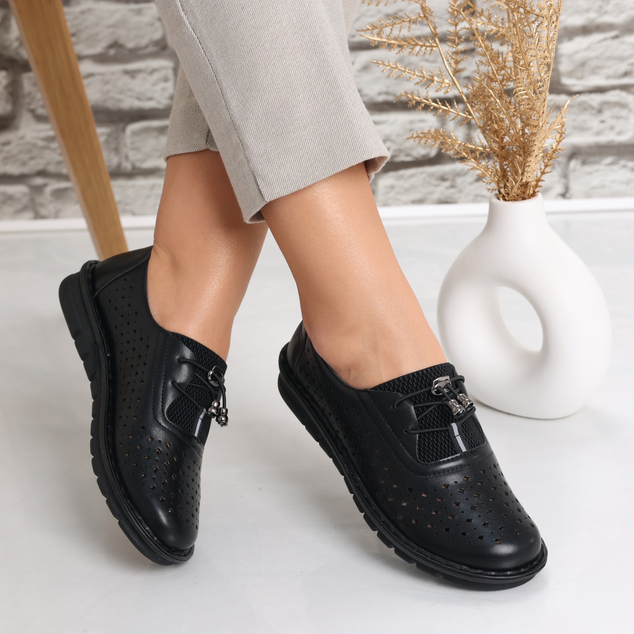 Pantofi dama casual Negri din Piele Ecologica Aseva - poza 3