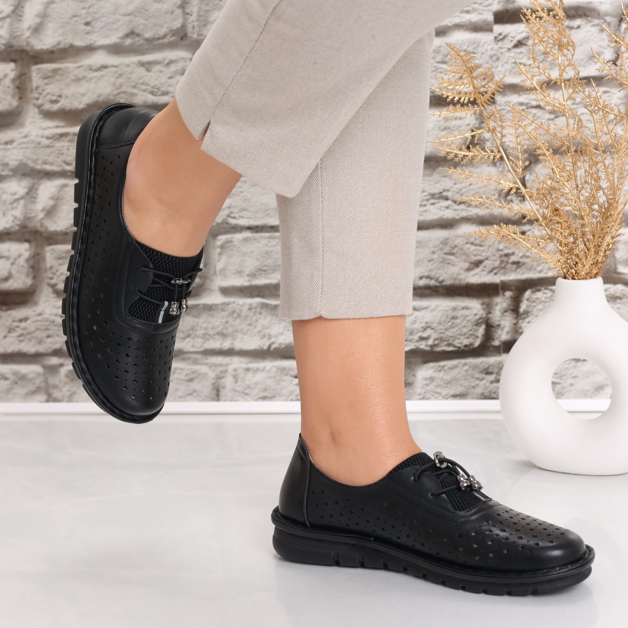 Pantofi dama casual Negri din Piele Ecologica Aseva - poza 5