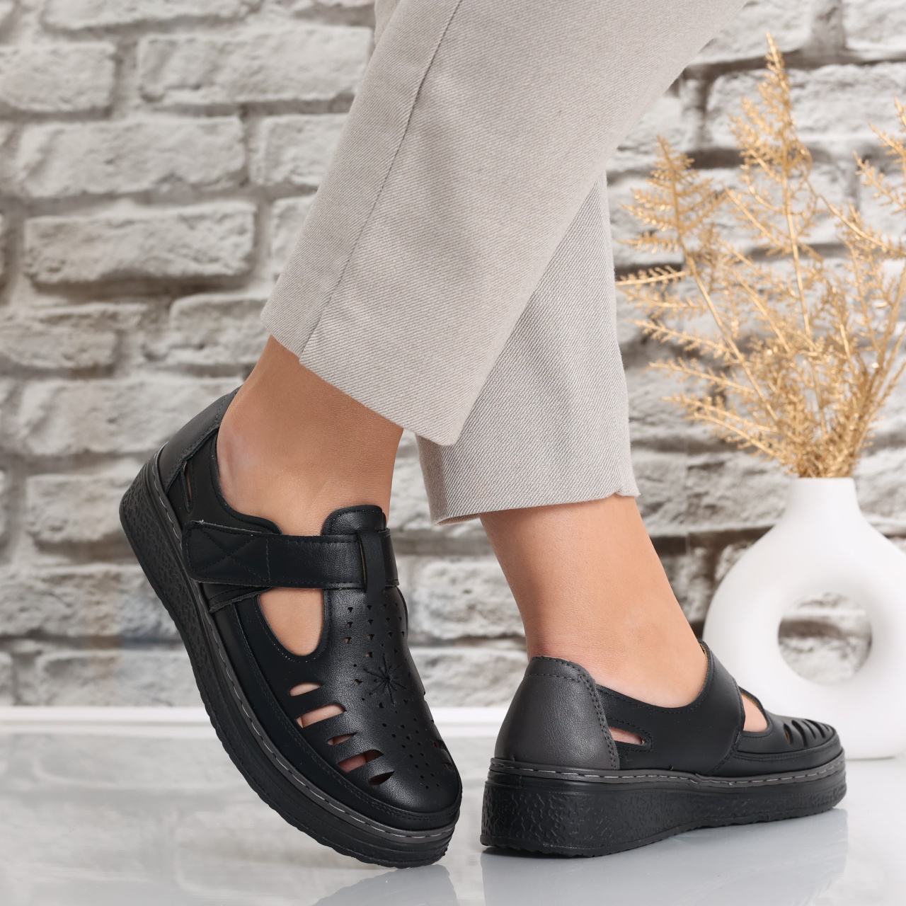 Pantofi dama casual Negri din Piele Ecologica Asreva - poza 2