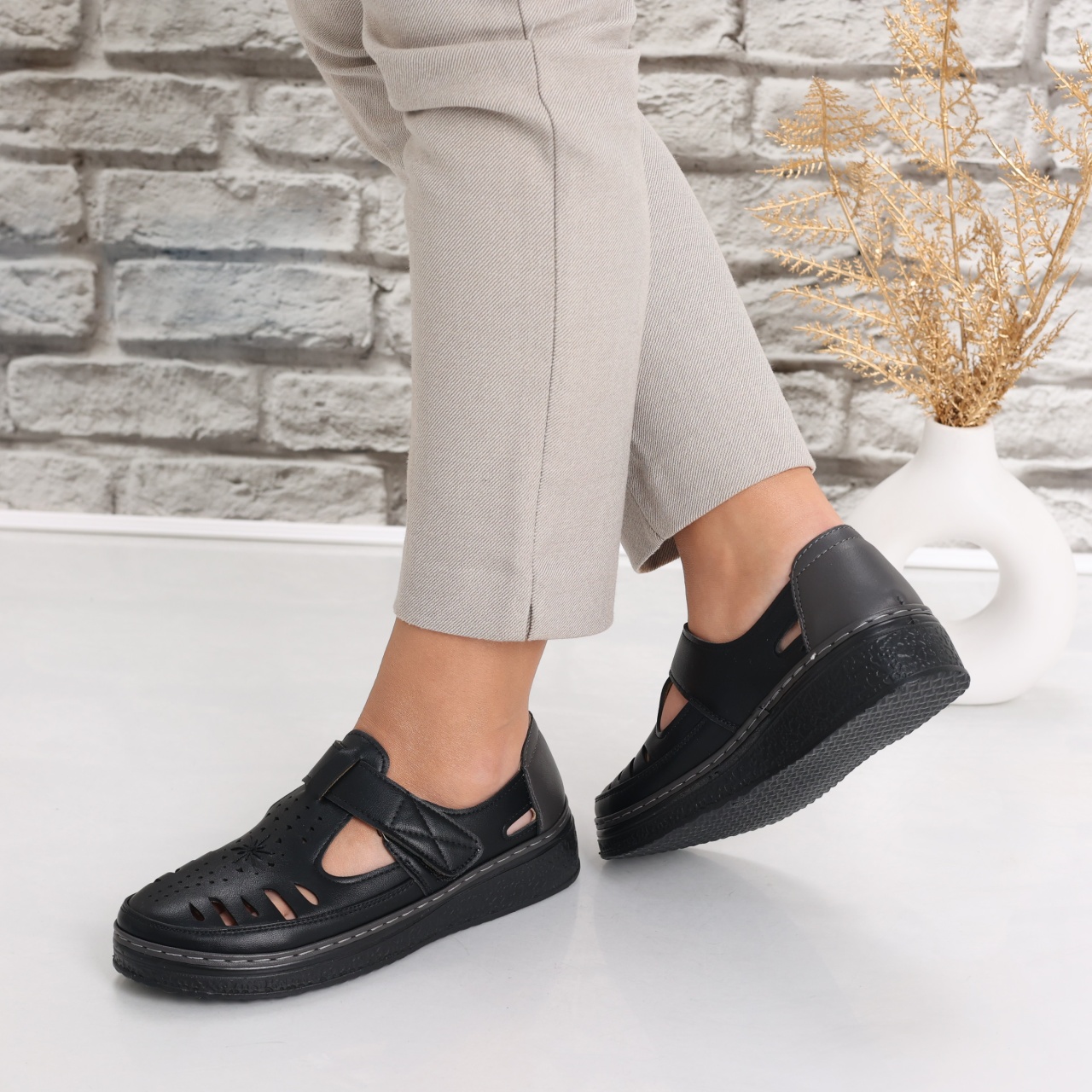 Pantofi dama casual Negri din Piele Ecologica Asreva - poza 4
