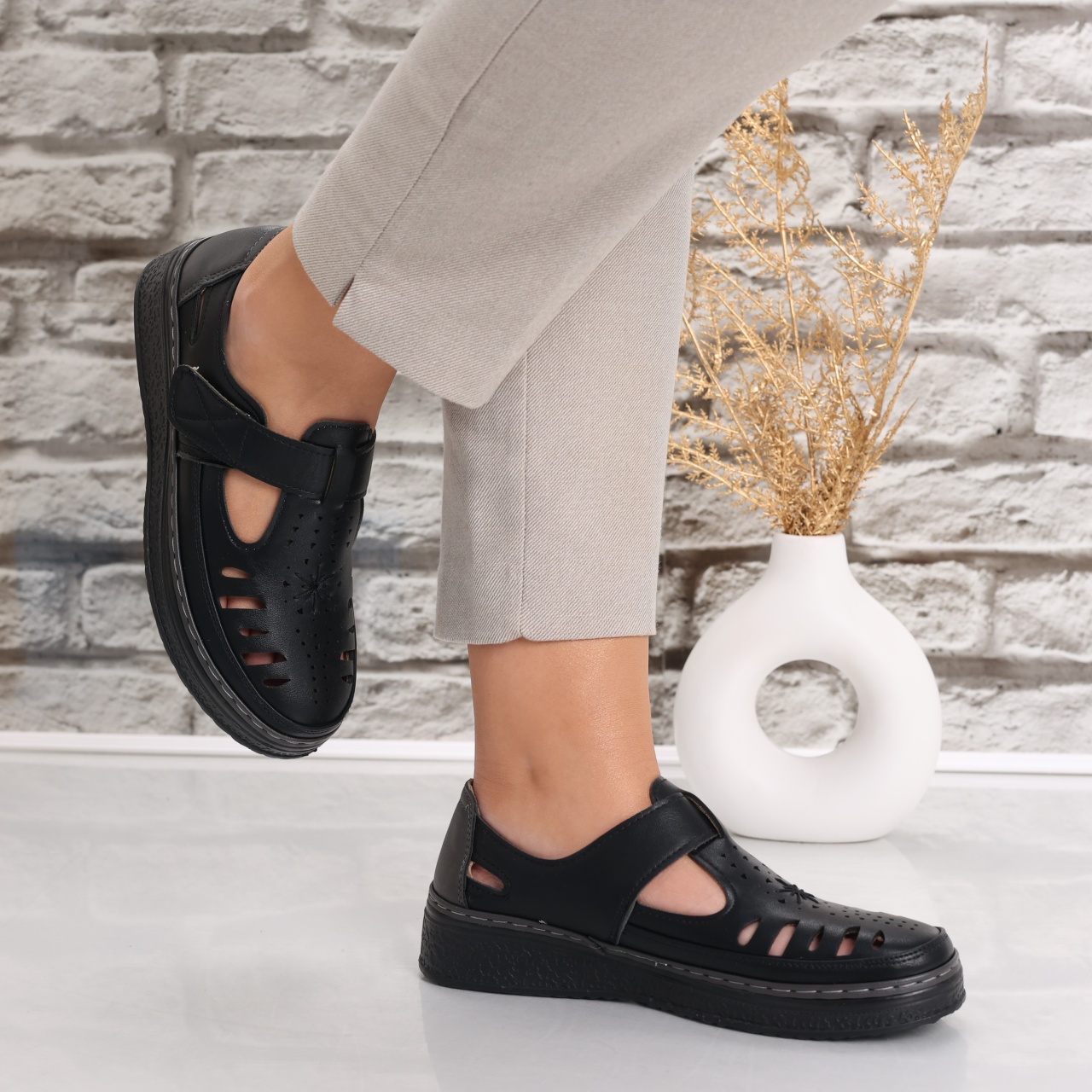 Pantofi dama casual Negri din Piele Ecologica Asreva - poza 5