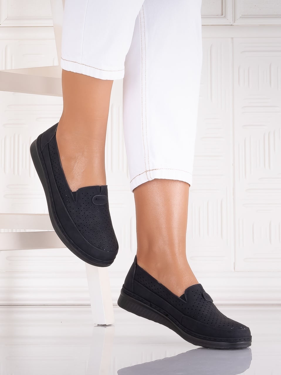Pantofi dama casual Negri din Piele Ecologica Atinos - poza 1
