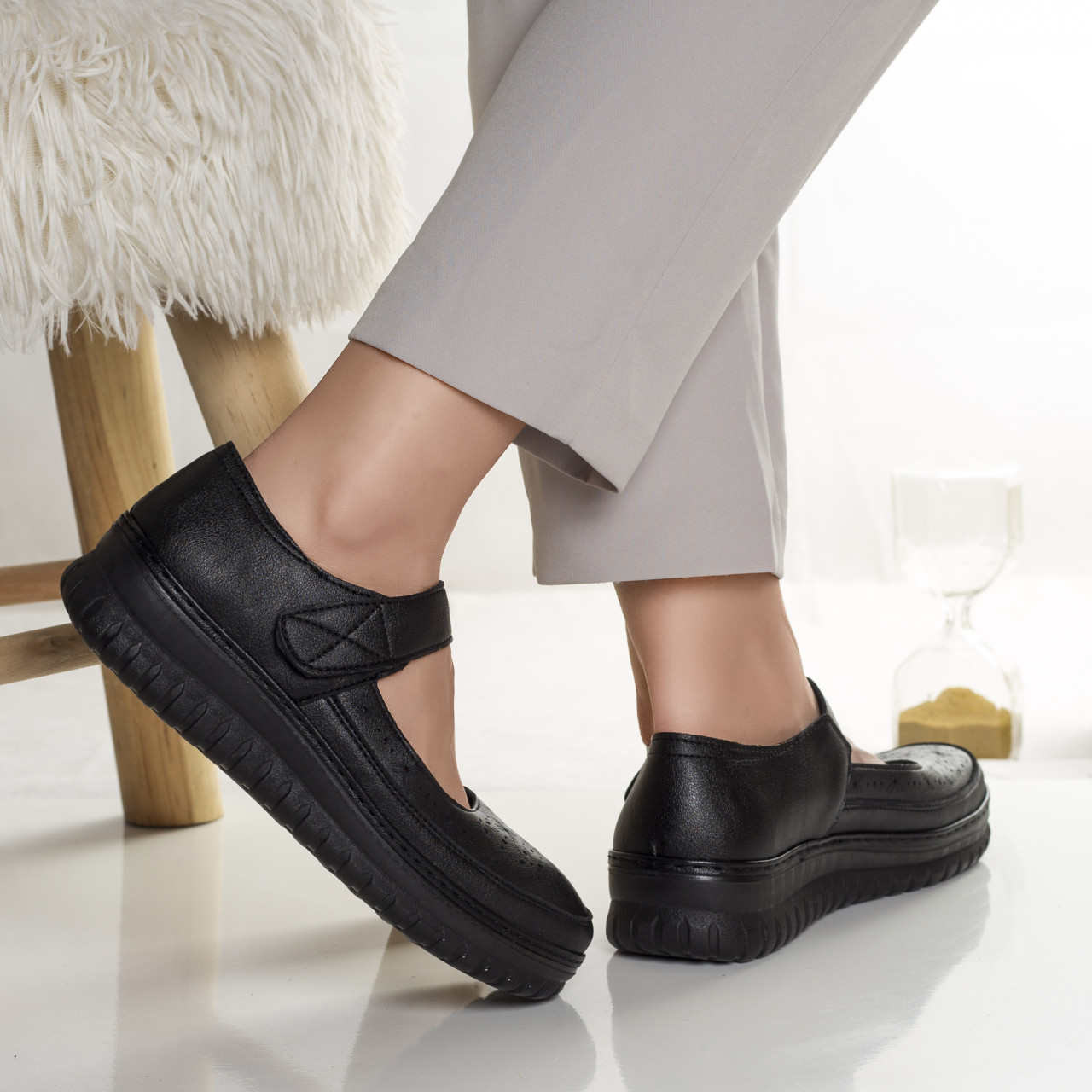 Pantofi dama casual negri din piele ecologica banvi - poza 2