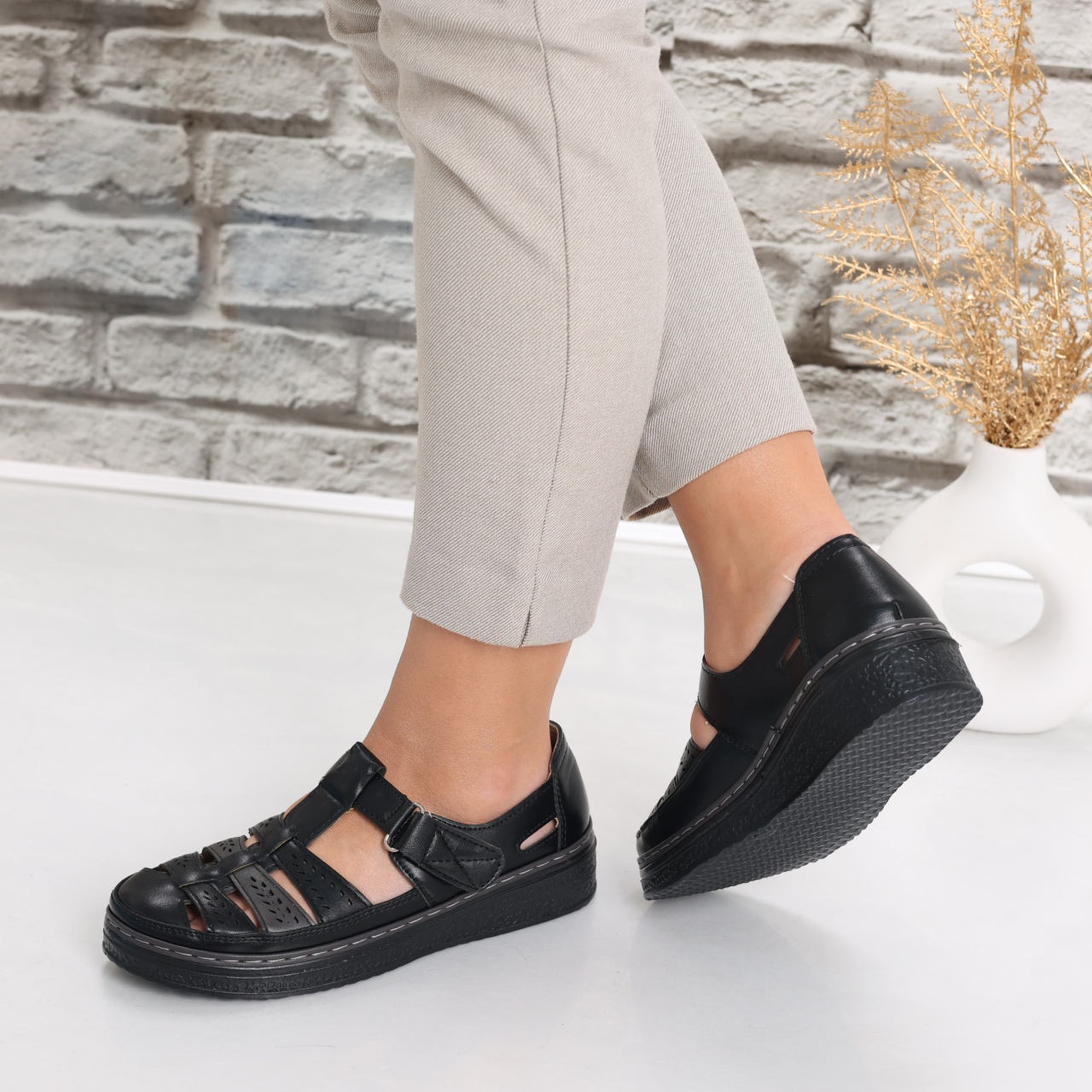 Pantofi dama casual Negri din Piele Ecologica Cataria - poza 4