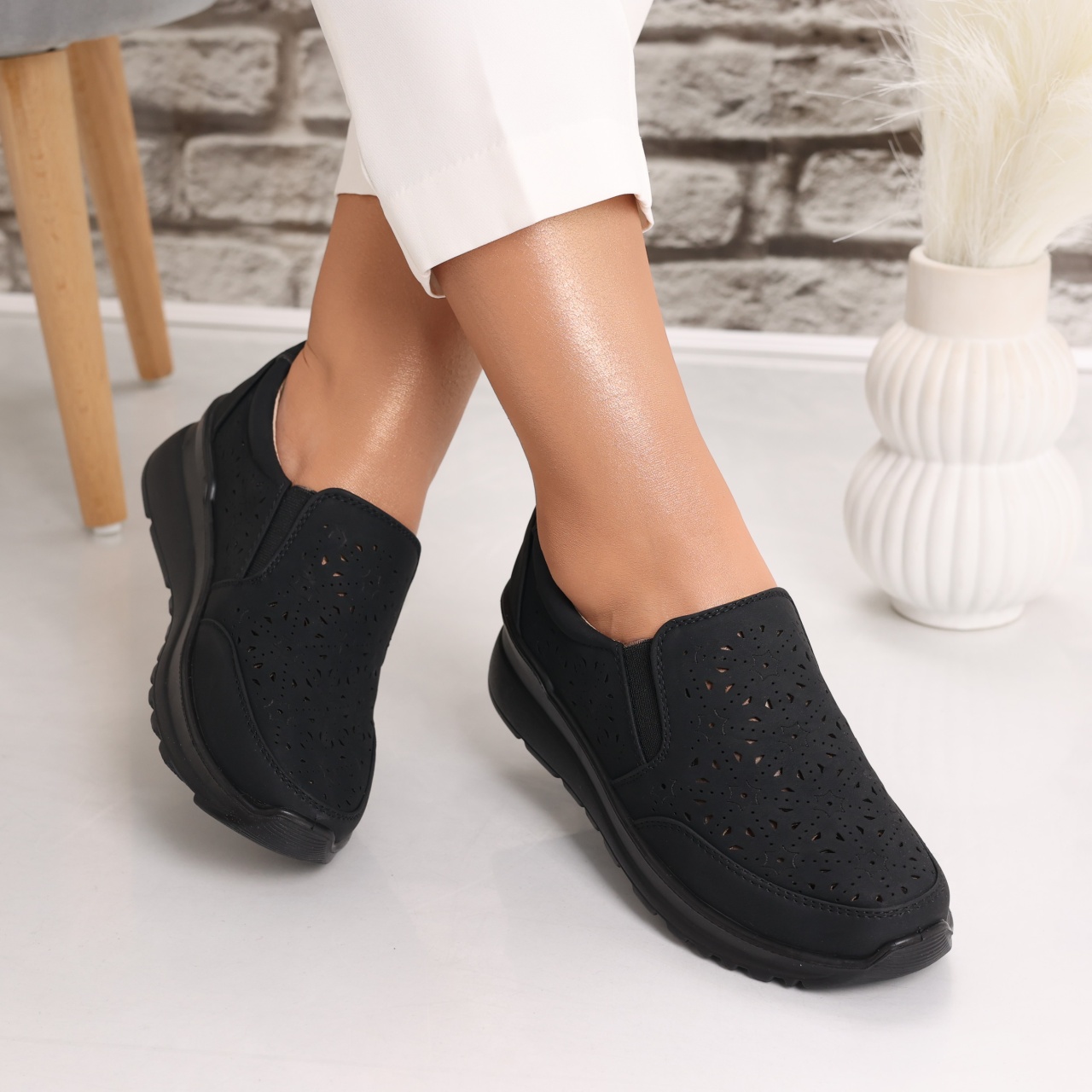 Pantofi dama casual Negri din Piele Ecologica Corza - poza 3