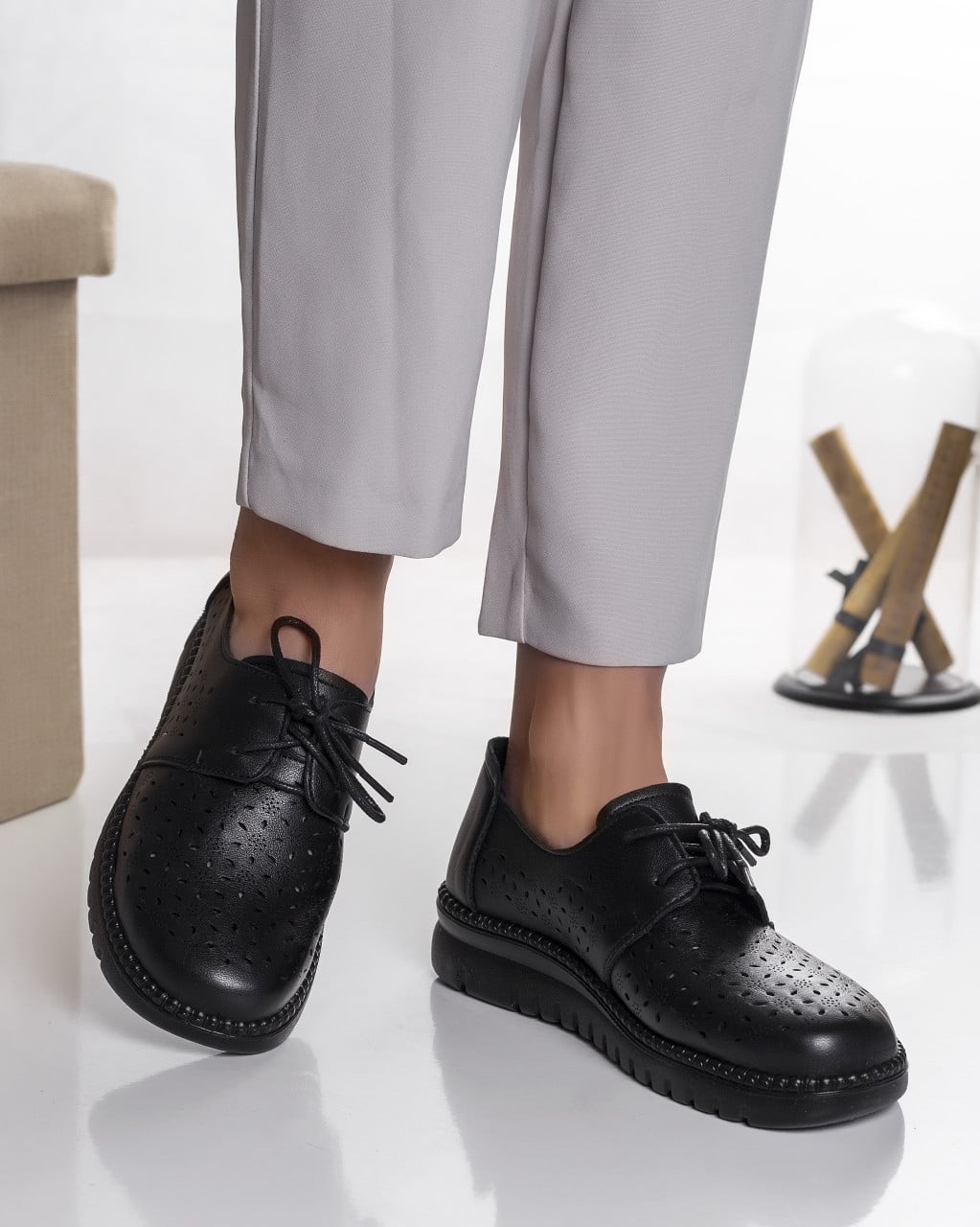 Pantofi dama casual negri din piele ecologica dalia