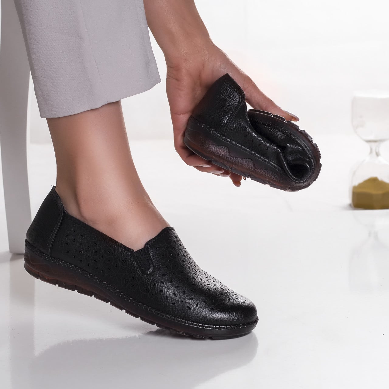 Pantofi dama casual negri din piele ecologica duja - poza 1
