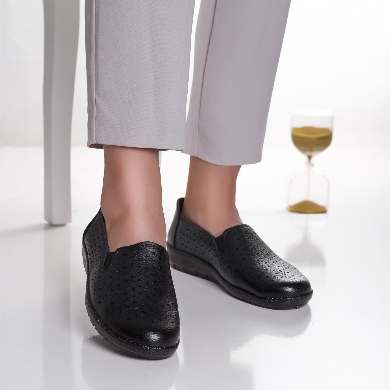 Pantofi dama casual negri din piele ecologica duja - poza 2