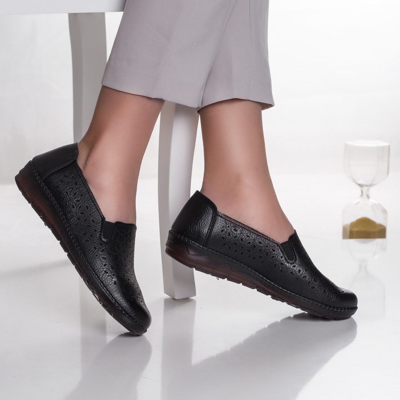 Pantofi dama casual negri din piele ecologica duja - poza 3