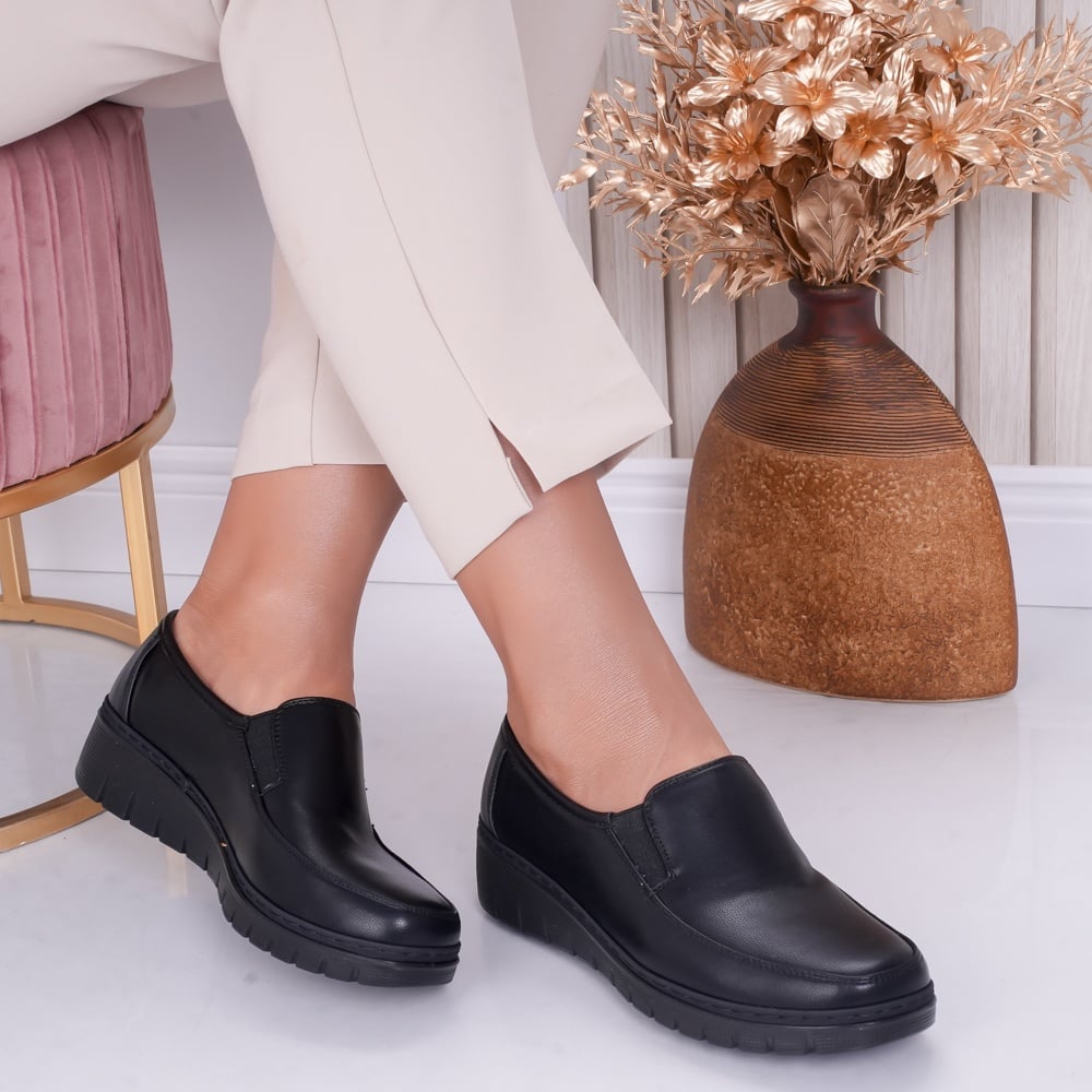 Pantofi dama casual Negri din Piele Ecologica Fler - poza 1