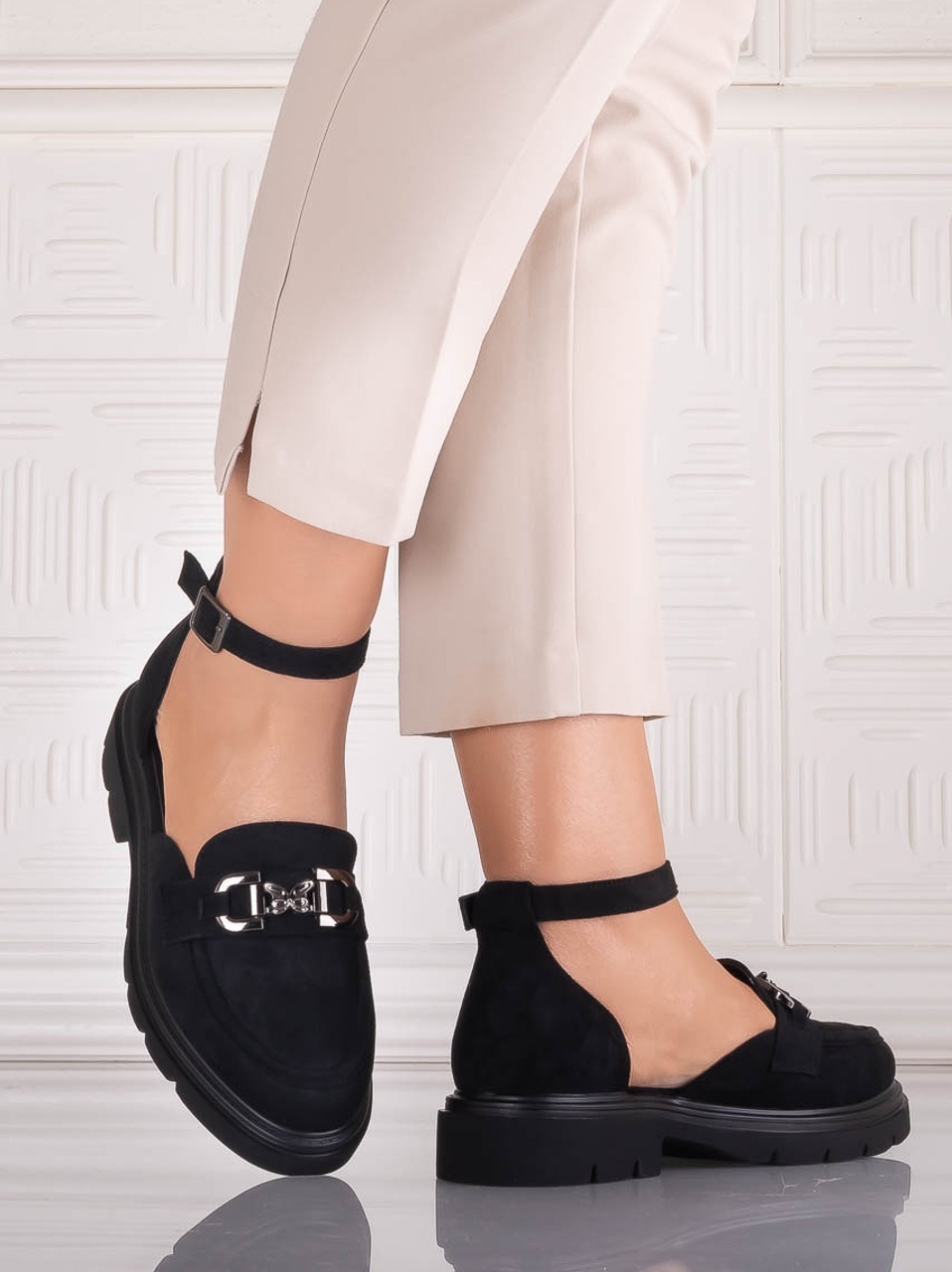 Pantofi dama casual Negri din Piele Ecologica Intoarsa Adiria - poza 4