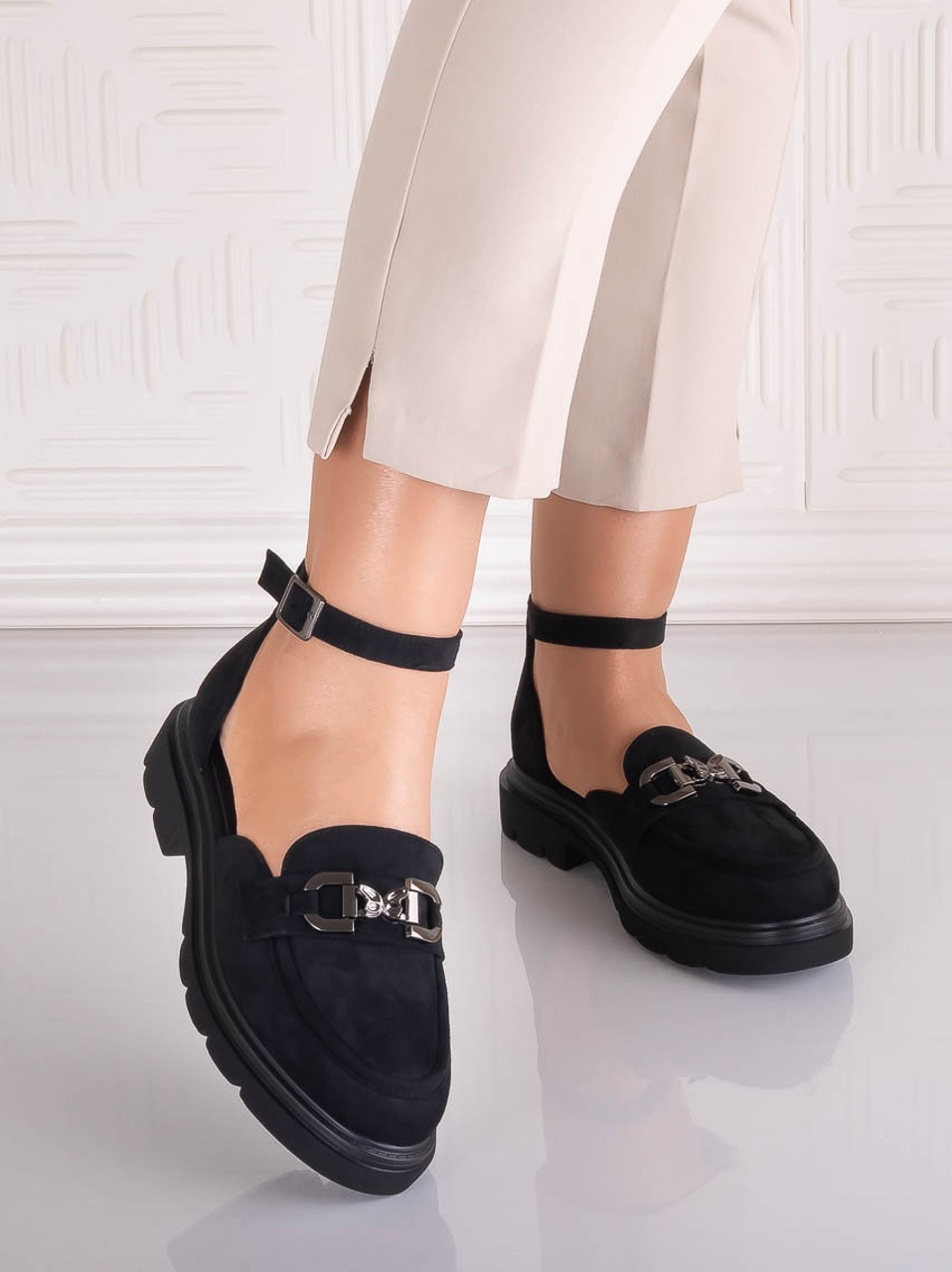 Pantofi dama casual Negri din Piele Ecologica Intoarsa Adiria - poza 5