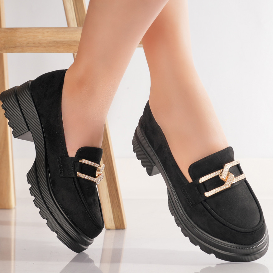 Pantofi dama casual Negri din Piele Ecologica Intoarsa Aidora - poza 1