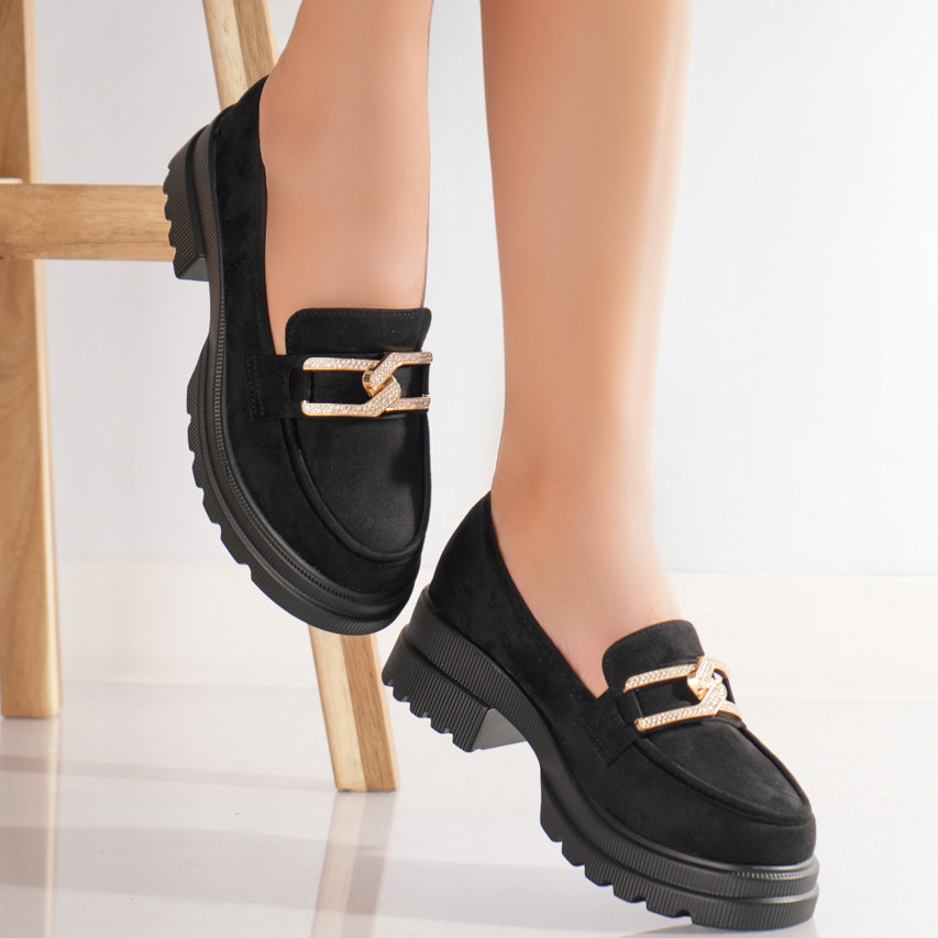 Pantofi dama casual Negri din Piele Ecologica Intoarsa Aidora - poza 2