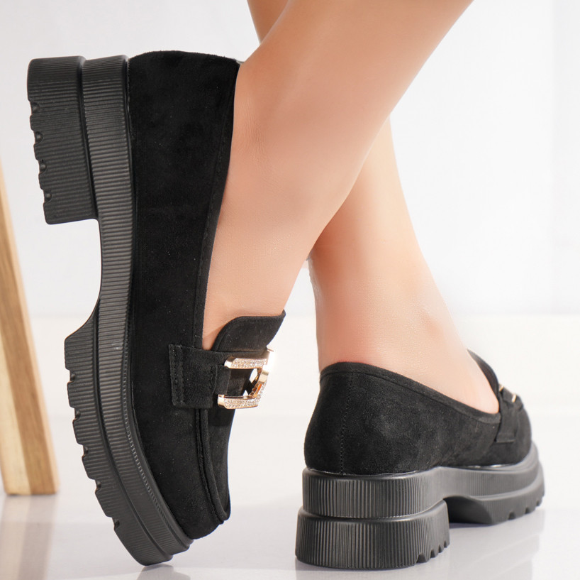 Pantofi dama casual Negri din Piele Ecologica Intoarsa Aidora - poza 3