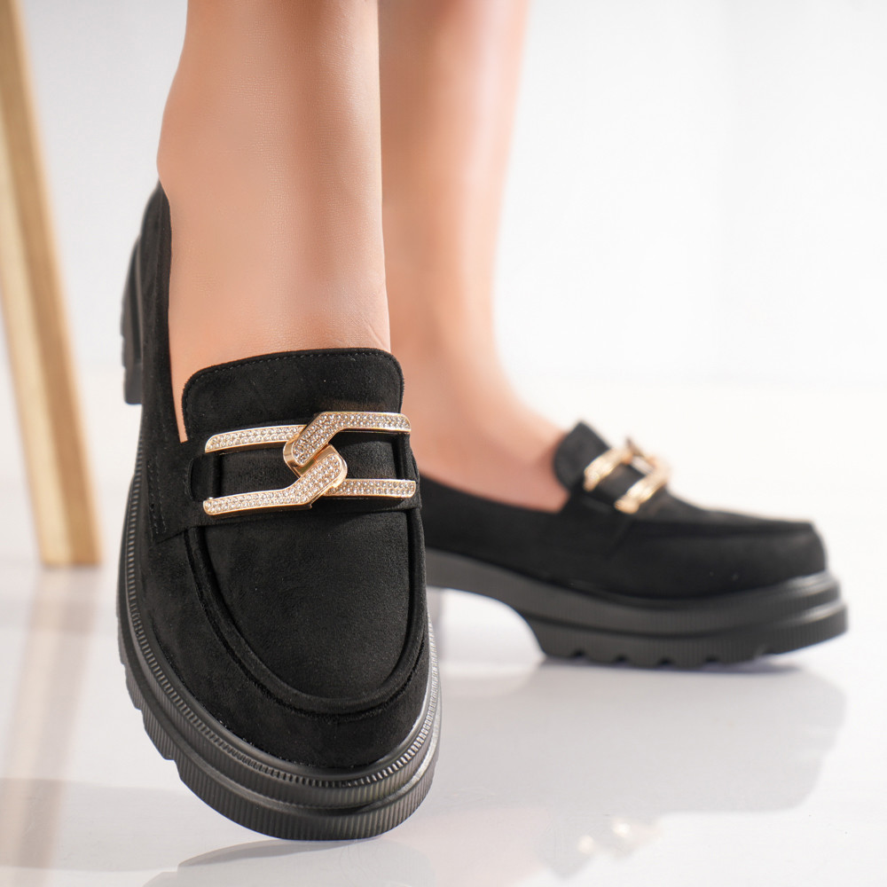 Pantofi dama casual Negri din Piele Ecologica Intoarsa Aidora - poza 4