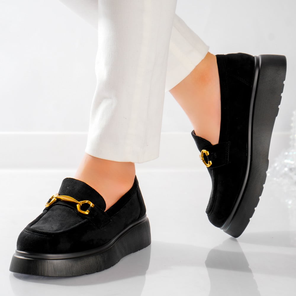 Pantofi dama casual Negri din Piele Ecologica Intoarsa Arola - poza 1