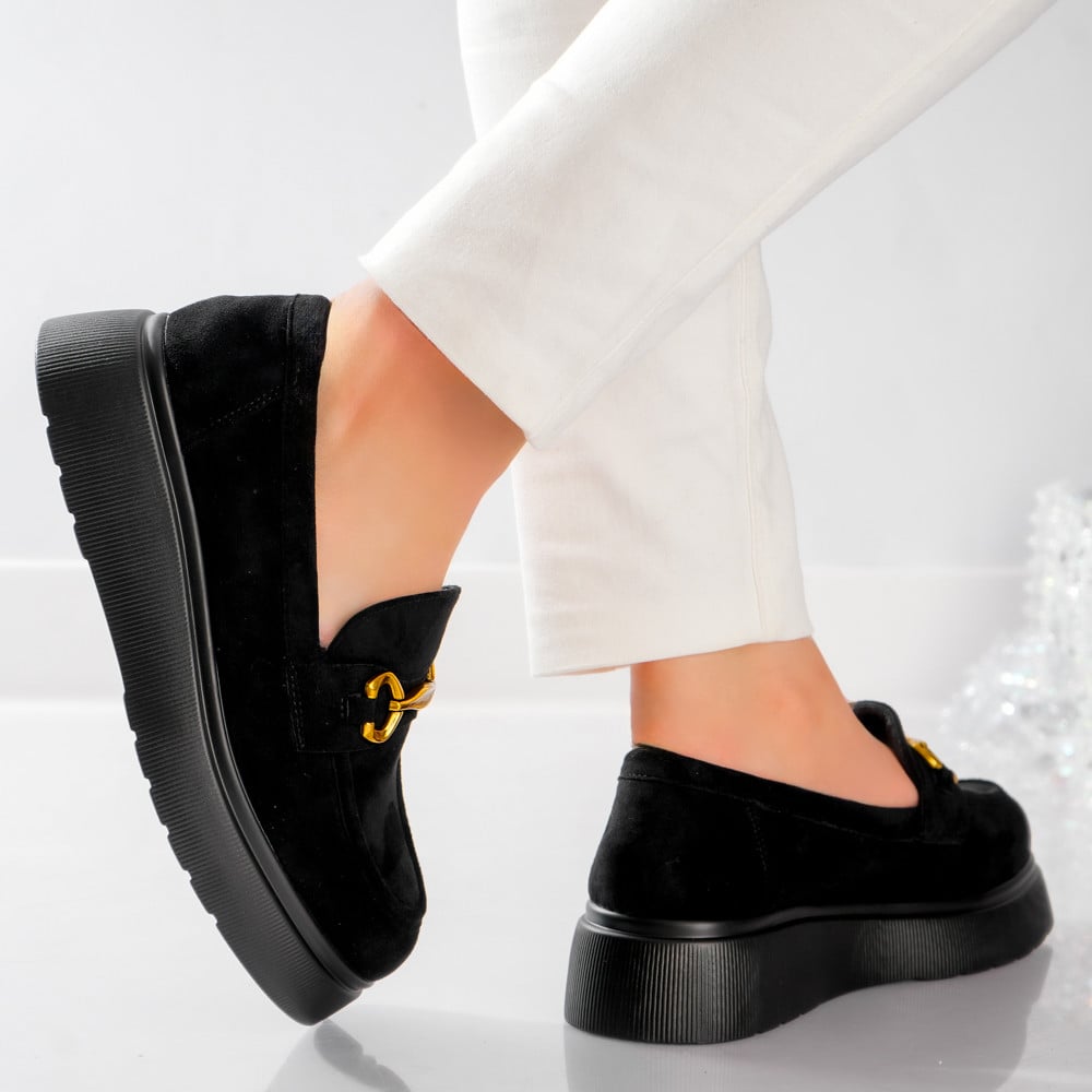 Pantofi dama casual Negri din Piele Ecologica Intoarsa Arola - poza 2